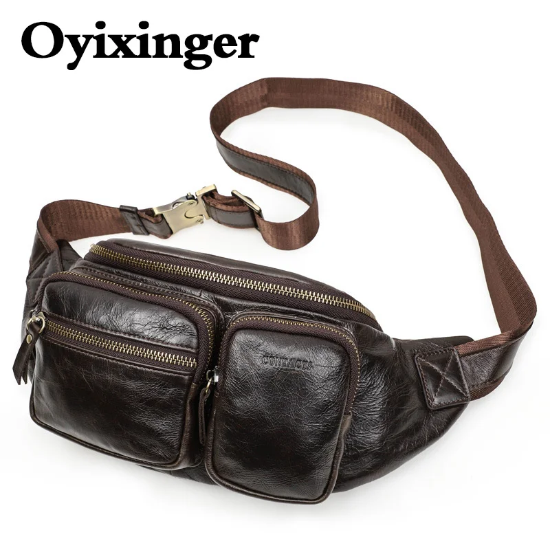 

OYIXINGER Vintage Unisex Cowhide Chest Bag Men's And Women's Genuine Leather Waist Bag Portable Sports Phone Bags Multiple Usage