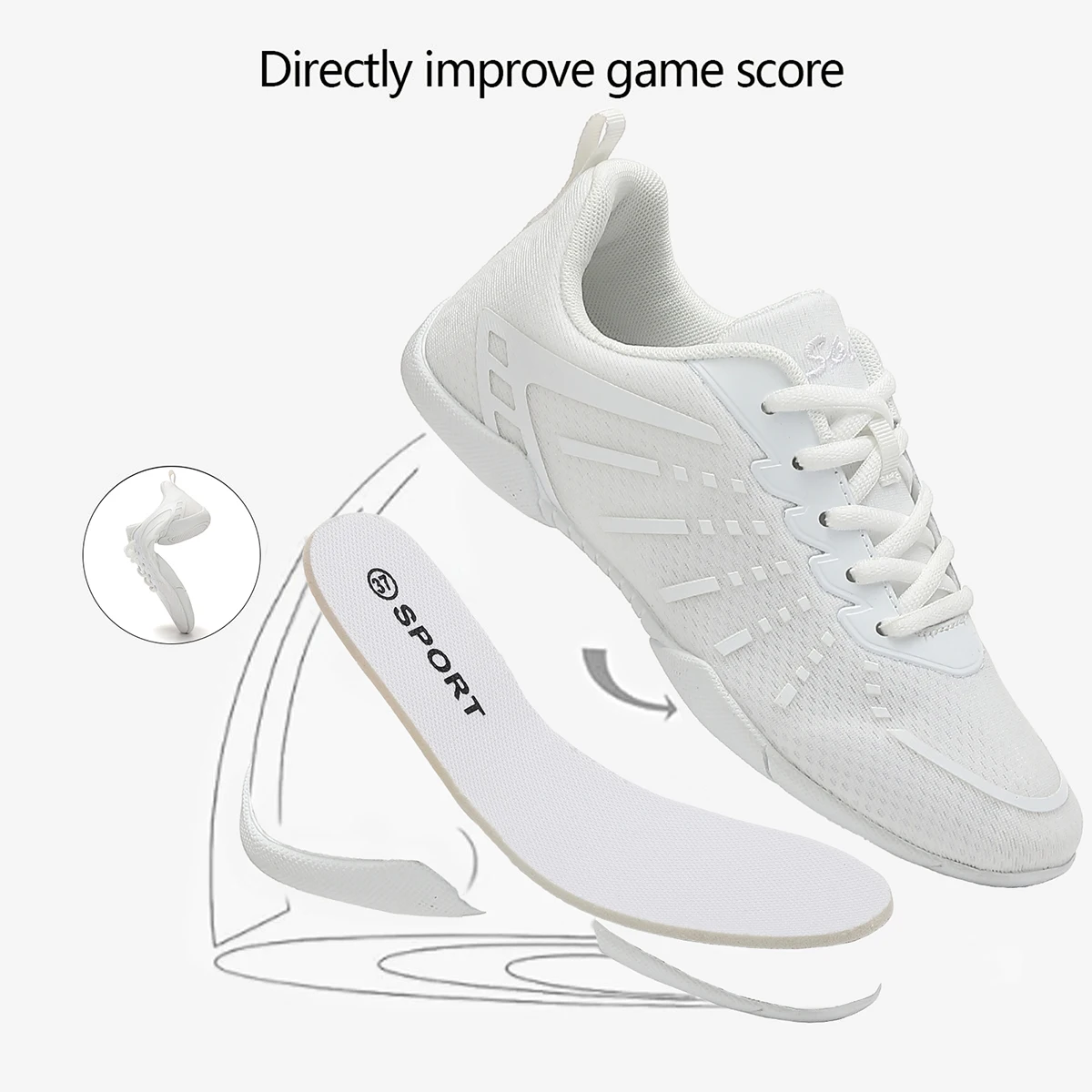2411 Weiße Cheerleading-Sneaker für Mädchen, Obermaterial aus Mesh, atmungsaktive Aerobic-Schuhe, rutschfeste, weiche Sohle, Tanz- und Sportschuhe für Jugendliche und Damen – Detail 5