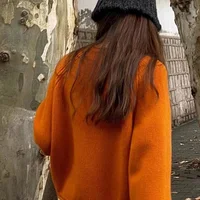 100% Pure Wool Sweater Women's Rolled Edge Round Neck Pullover Autumn Winter Thick Knit Sweater Casual Loose Fashion Korean tops - Image 6