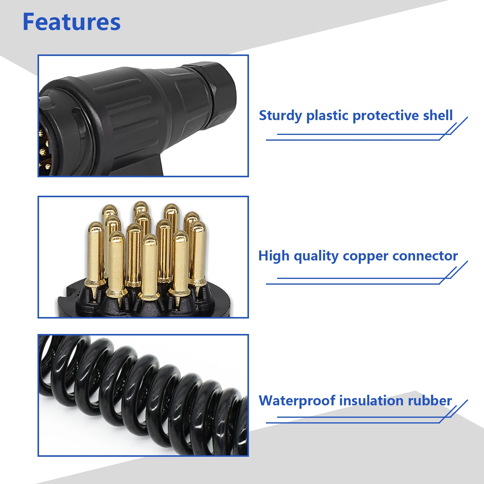 Heavy-Duty 3m Caravan Trailer Extension Cable with 13-Pin Plugs
