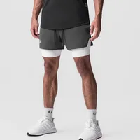 Summer Men's Gym Fitness Sports Running Basketball Short Pants Man Quick Dry Bodybuilding Double-decker 2 in 1 Shorts Sweatpants 1