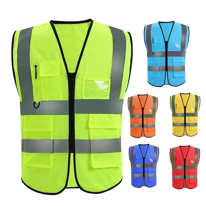 Видимый сетчатый дышащий светоотражающий защитный жилет с карманами и молнией обеспечивает безопасность и видимость. Подходит для мужчин и женщин
