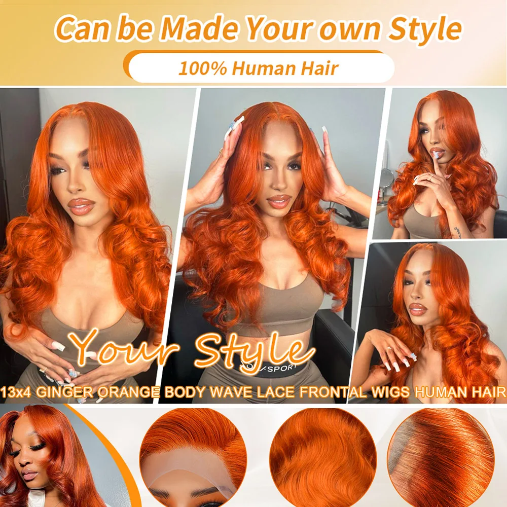 200% Density 350 Ginger Body Wave Lace Front Wigs Human Hair 13x4 Transparent Lace Front Wig Body Wave Brazilian Human Hair Wigs