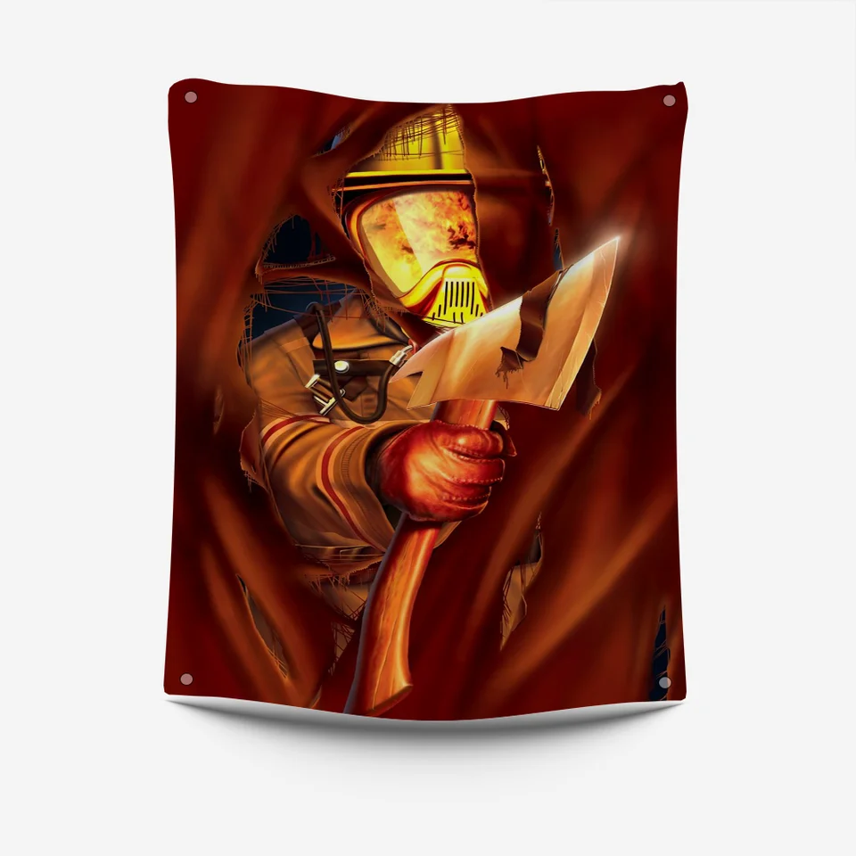 消防士のヒーローと消防士の旗のバナー、芸術の装飾、デザイン