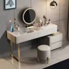 Makeup Vanity Table with Microfiber Leather Chair and Side Cabinet and Lights Mirror, Makeup Vanity with 4 Drawers, Vanity Set 1