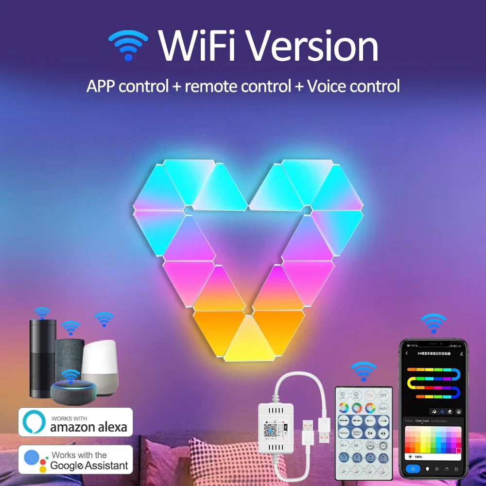 SmartRGBTriangleWallLightsWiFiBluetoothLEDAtmosphereBedroom