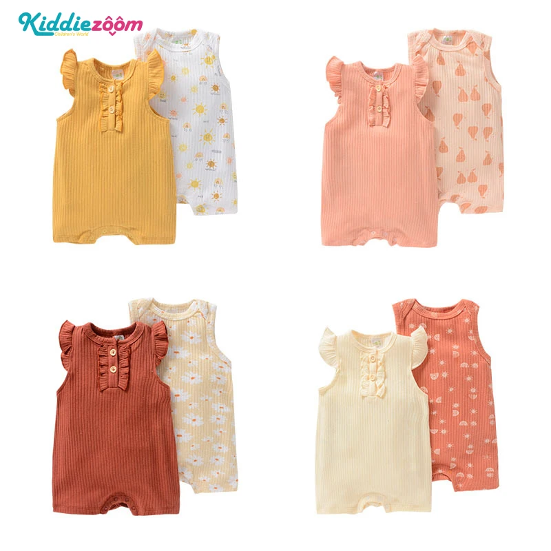 

Kiddiezoom 2Pcs/lot Baby Girl Sleeveless Romper Cute Newborn Clothes Summer Jumpsuits Fashion Floral Print Bodysuit 0-12M Infant