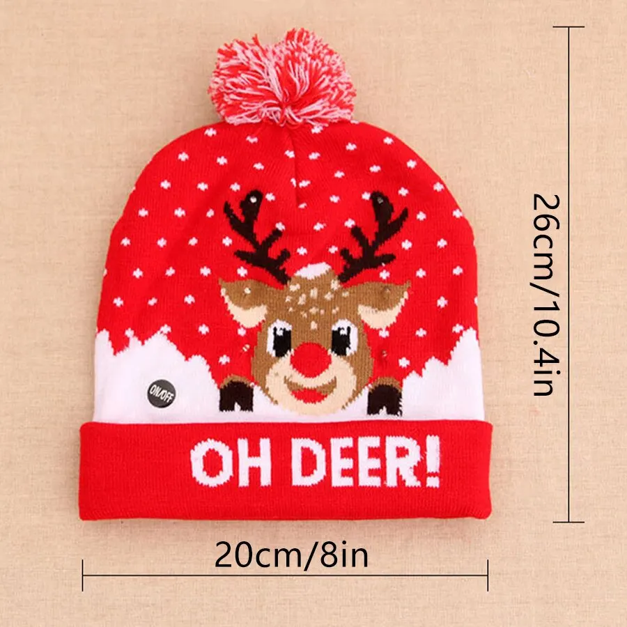 LED Christmas Knitted Hat Light Up Xmas Beanie Cap Unisex Winter Beanie Sweater Hat with Colorful LEDs for Christmas New Year
