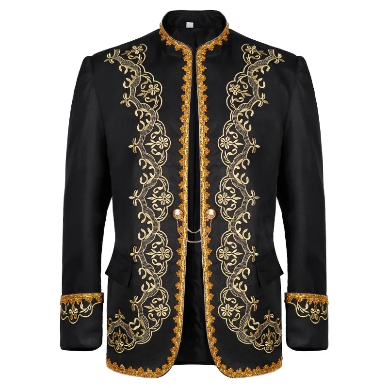 

Gold Embroidery Palace Mens Blazers British Baroque Party Wedding Festival Costume Mens Dress Suit Jacket Blazer Masculino XXXL