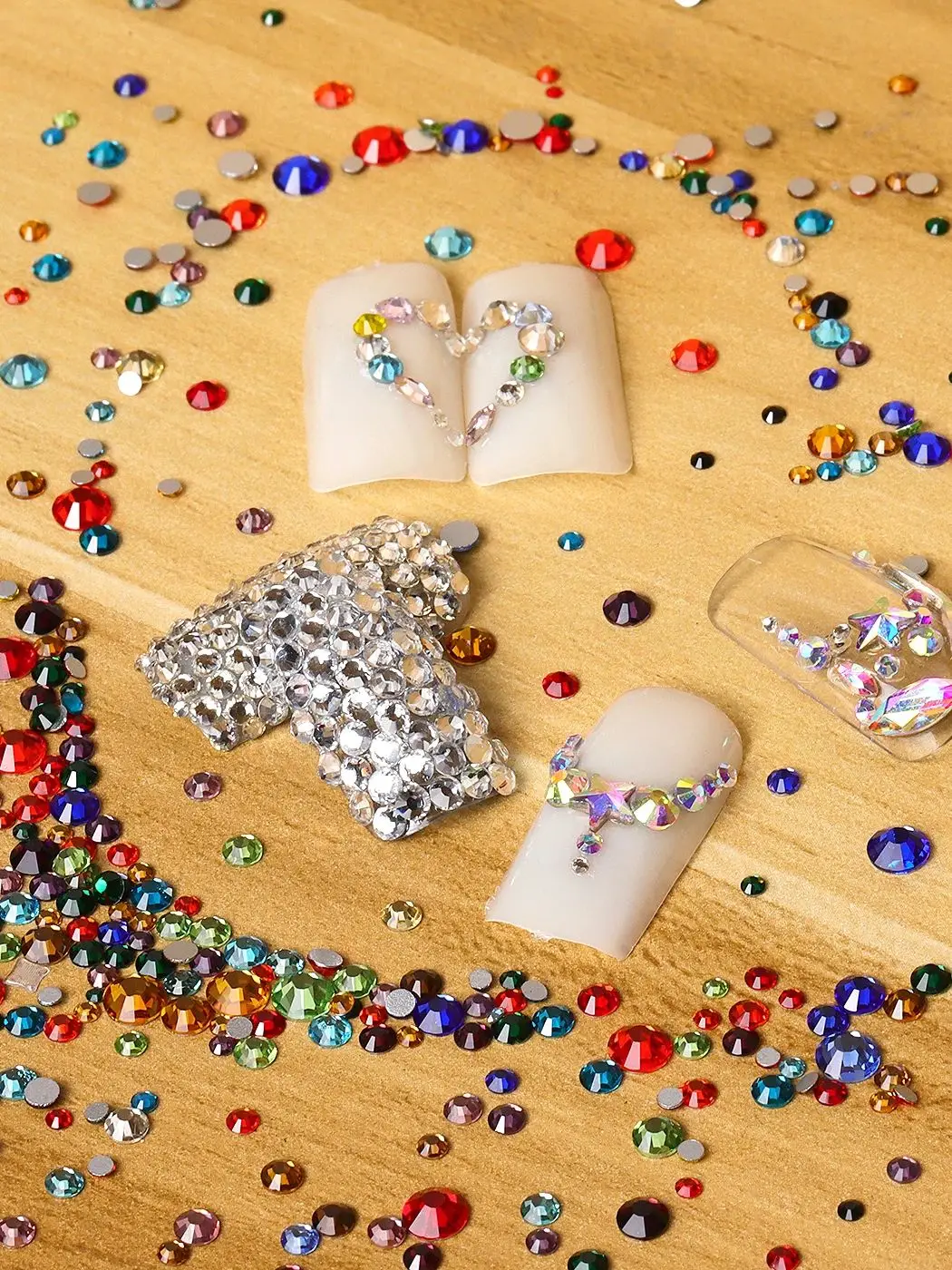 Mehrfarbig, 1440 Stück, gemischte Größe, runde Glas-Strasssteine mit flacher Rückseite, glitzernde Steine zum Aufkleben, nicht heiße Fix-Strasssteine für DIY-Nagelkunst – Detail 1