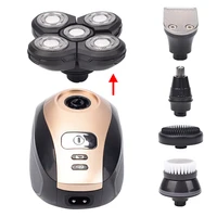 5 In 1 4D Men’s Rechargeable Bald Head Electric Shaver 5 Floating Heads Beard Nose Ear Hair Trimmer Razor Clipper Facial Brush