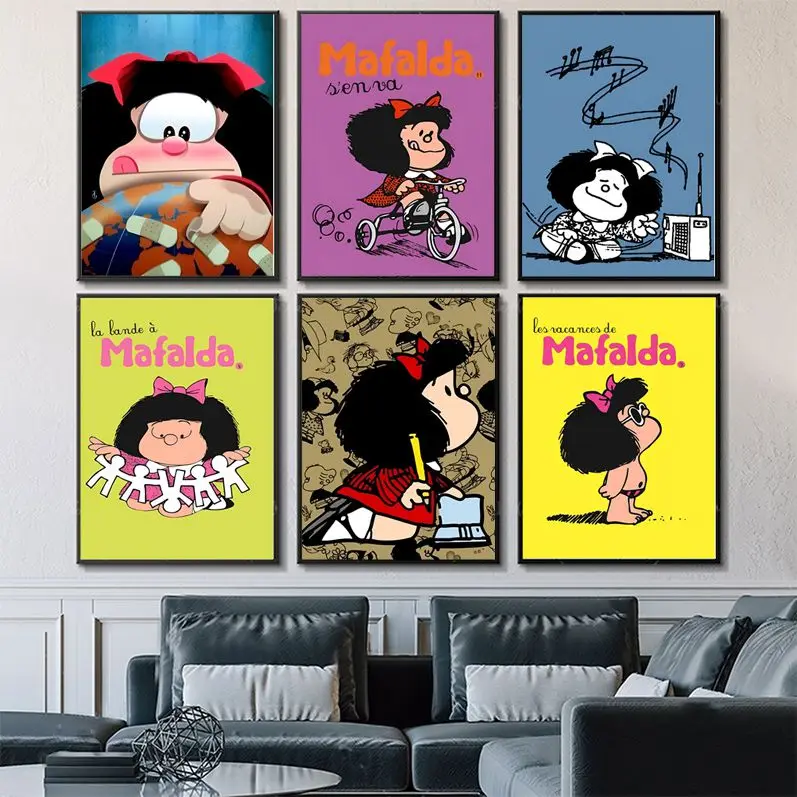 

Cute Cartoon Mafalda DIY Sticky Poster Whitepaper Prints Posters Artwork Stickers Wall Painting