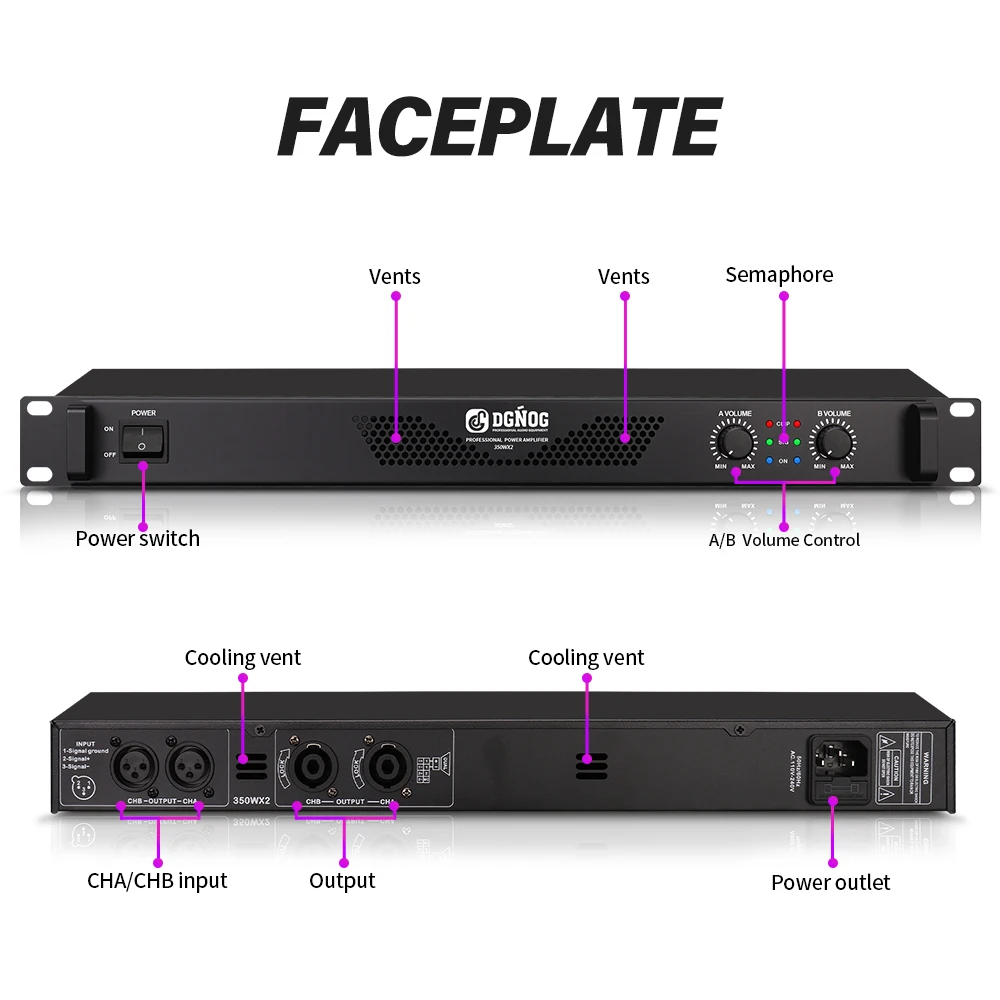 2 Channel PA/DJ Power Amplifier 1U Lightweight 8 Ohm 200W 4 Ohm 350W Suitable for Performance Conference Hall Karaoke audio power amplifier
