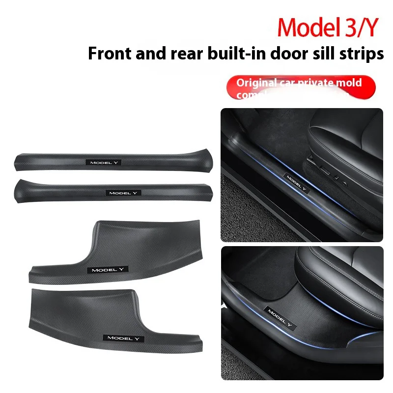 

For Tesla Model Y Rear Door Sill Guards Protector Cover Model3 2023 Inner Sill Decoration Accessories Anti-Kick Protection Shell