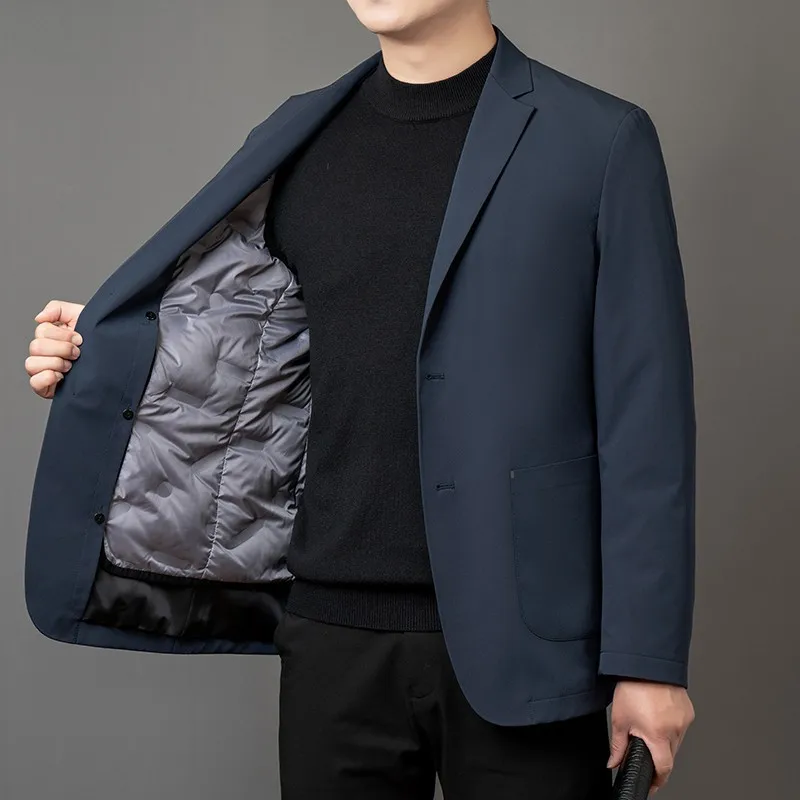 

2023 Men's Solid Color Thick down Jacket Suit Jacket Detachable Liner One Coat Three-Wear Business Casual Seamless Craft Suit