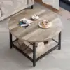 Round Coffee Table with Storage, Rustic Living Room Tables with Sturdy Metal Legs, OAK 1