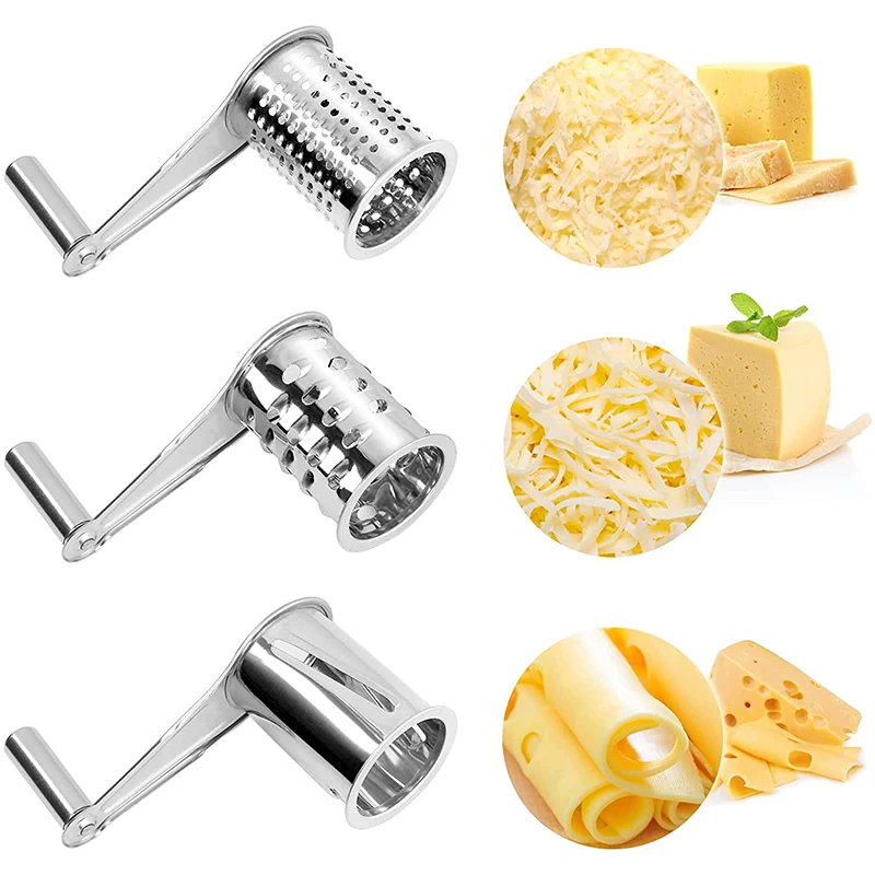  Stainless Steel Cheese Grater Manual Rotary Cheese Grater  Handheld Cheese Shredder Cheese Slice Shred Tool: Home & Kitchen