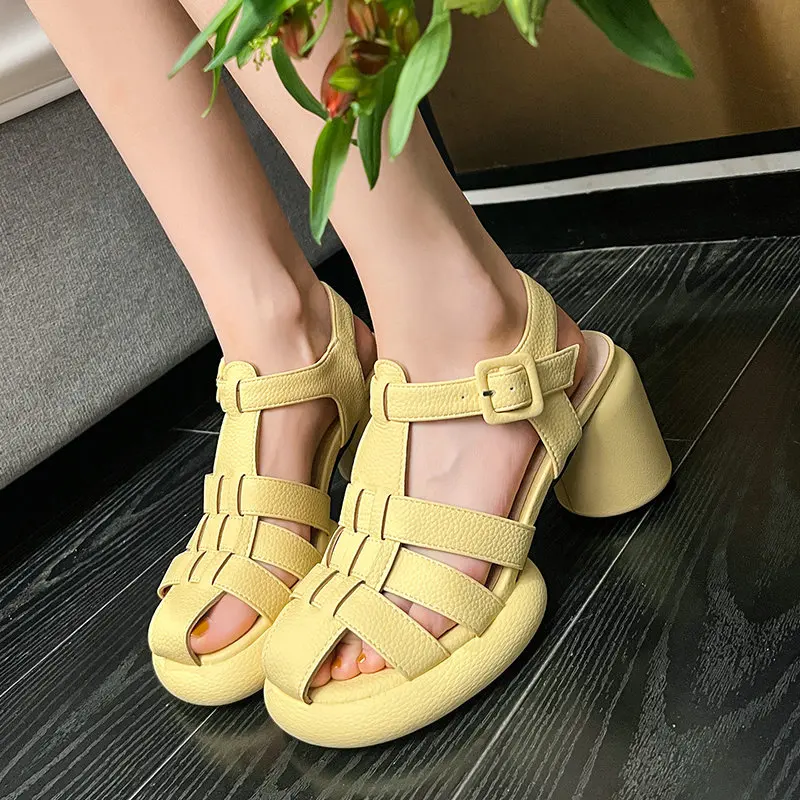 

Женские туфли с перфорацией Baotou, черные туфли на толстом каблуке, с круглым каблуком, на пуговицах, летний сезон