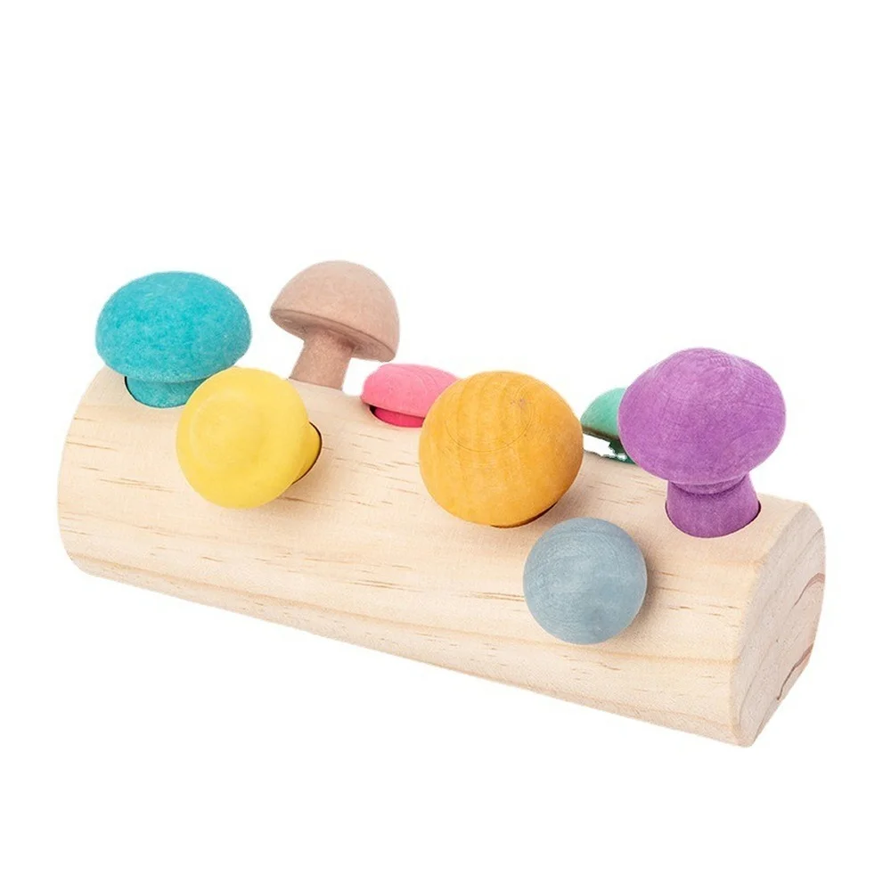 

Wooden Rainbow Blocks Mushroom Picking Game Montessori Educational Wooden Baby Toys Developmental Shape Matching Assembly Grasp