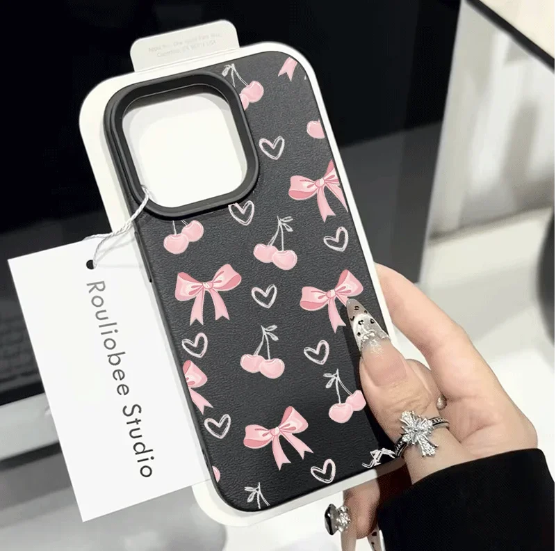 Girly Pink Bowknot Cherry Soft Phone Case