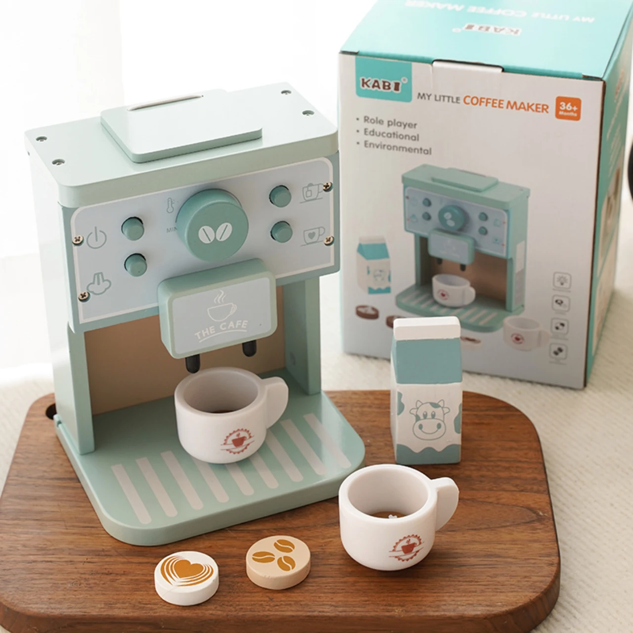 Kids Kitchen Toy Set Wooden Coffee Maker Set Simulation Cookie Pretend Play Educational Toys Gifts Girls Boys