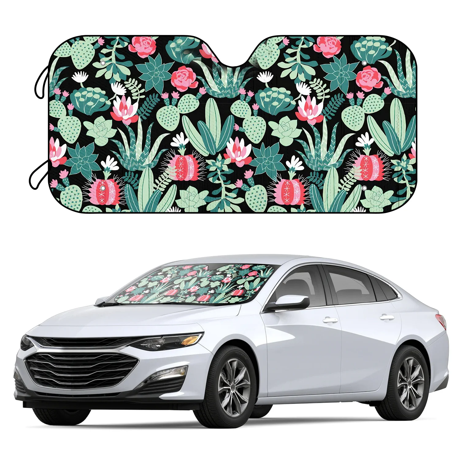 

1pc Cactus With Accessories 4 Free Suction Cups Car Windshield Sun Shade Blocks UV Car Interior Sun Protection Car Sunshade- 57X