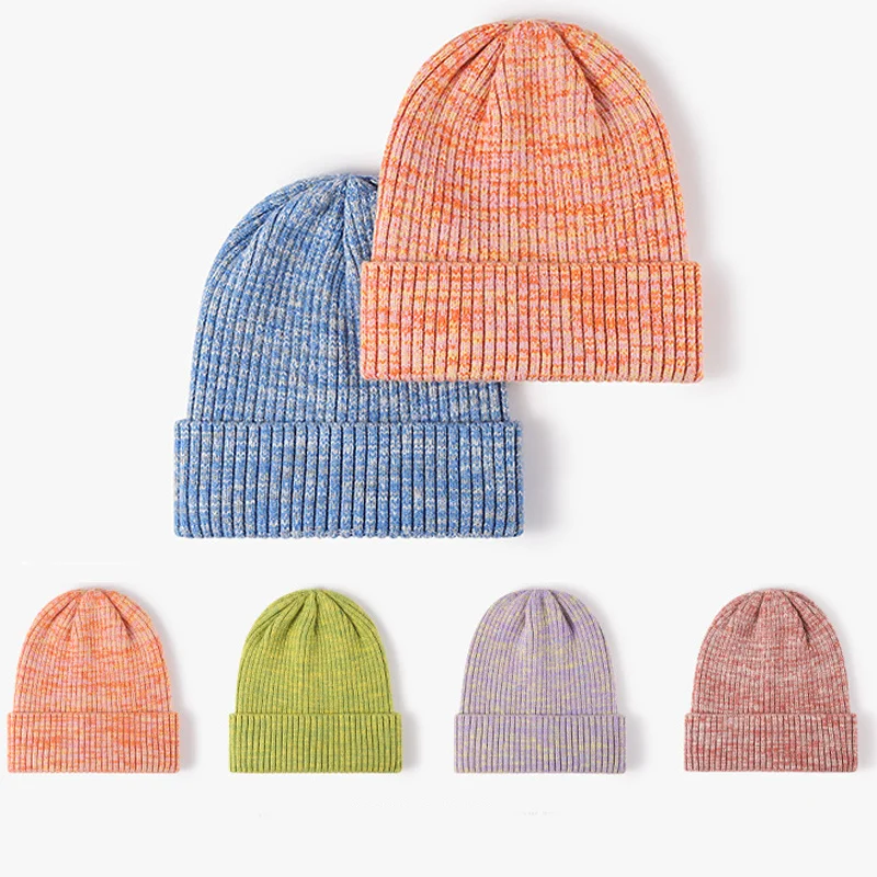 

New Wild Casual Multicolor Wool Cap Autumn Winter Thick No Eaves Curling Beanie Hat Korean Fashion Windproof Warmer Knitted Hats