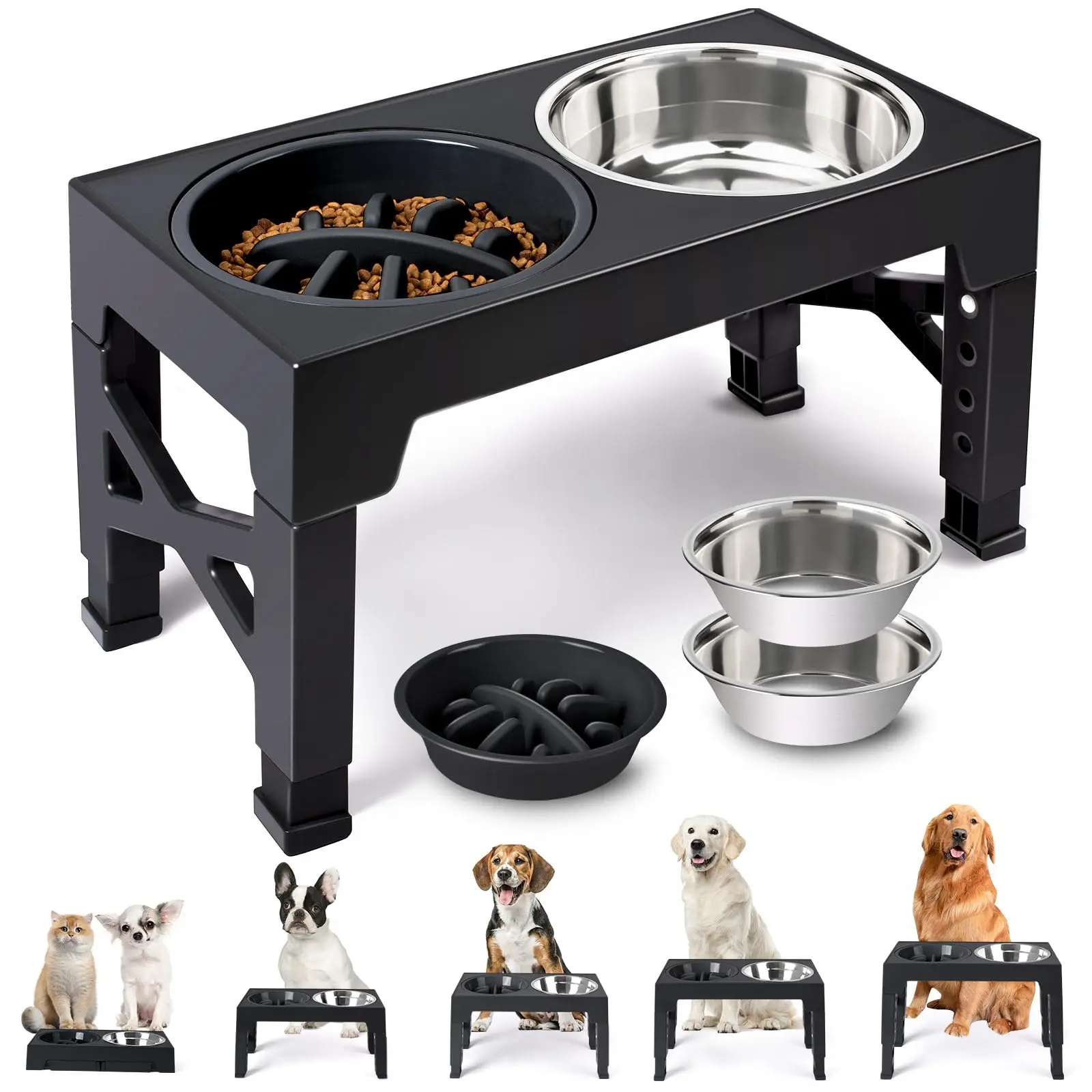 Adjustable Elevated Dog Feeder, Raised Dog Bowl Stand with Double Stainless Steel Food Water Bowls, Ergonomic Pet Feeding Station for Small Medium Large Dogs 3