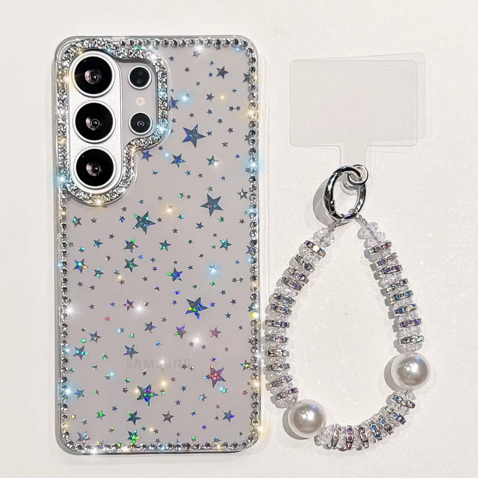 Diamond Love Heart Clear Phone Case with Crystal Strap Cover