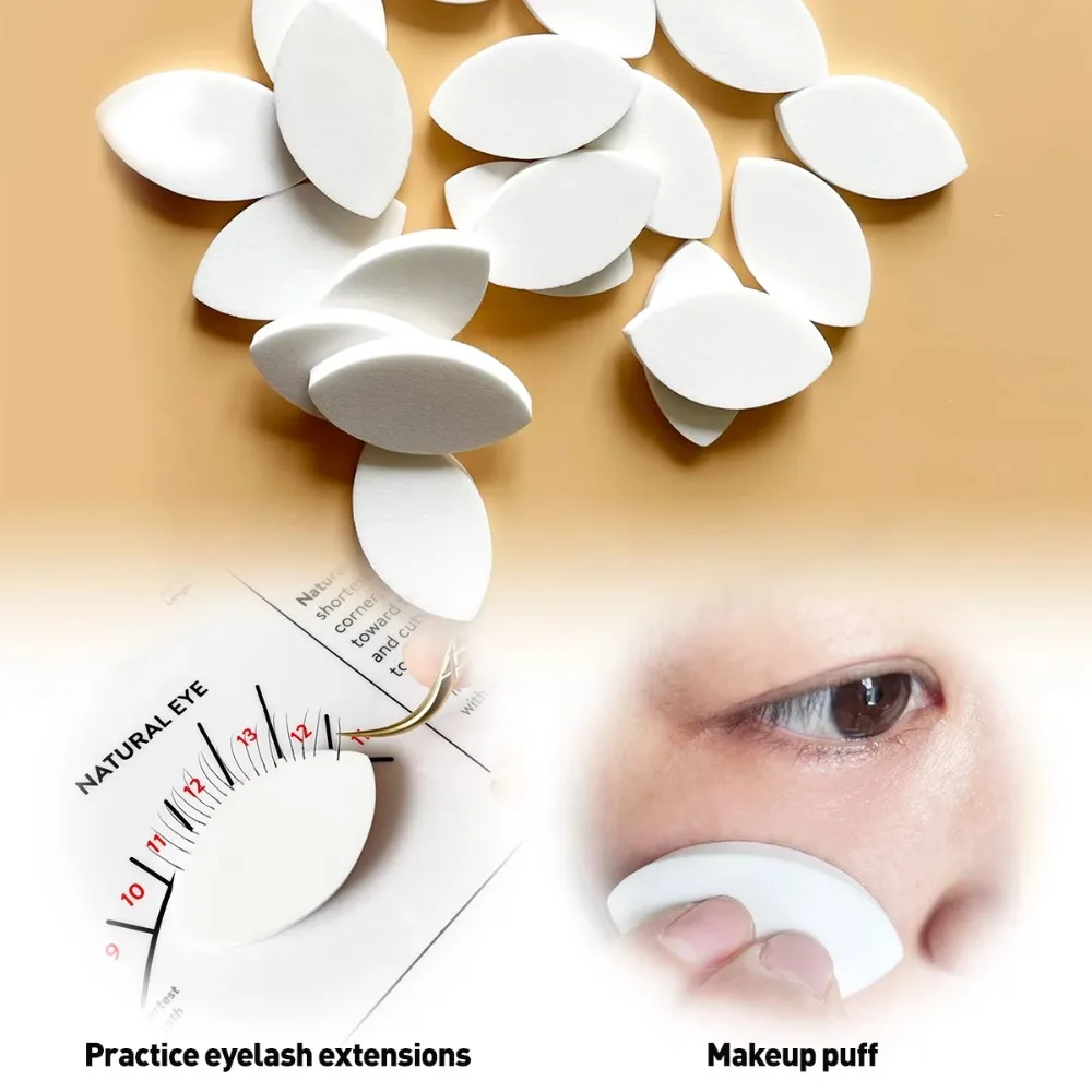 100PCS Soft False Eyelash Pads Reusable Lash Extension Practice Makeup Puffs Small Eye Shape Sponge Beginner Lash Map Training
