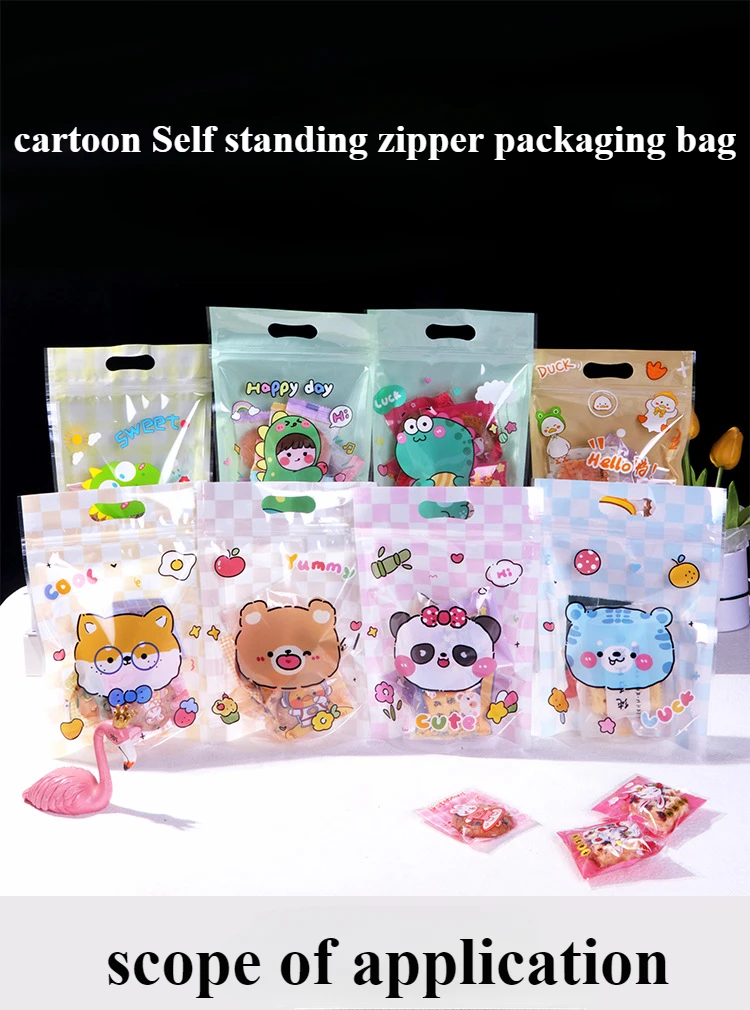 Description Picture 2 of item50pcs Cartoon Food Packaging Ziplock Bags Stand Up Candy Snack Cookies Storage Bag Kids Plastic Self-sealing Pouches Packag Bags