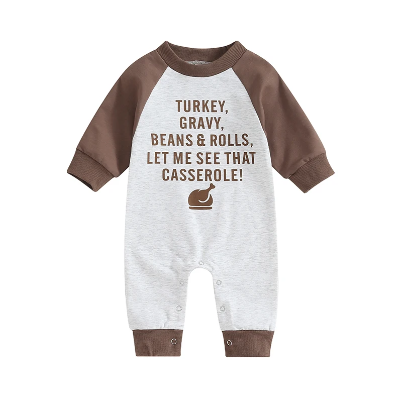 Baby Boys Thanksgiving Long Sleeve Letter Print Romper