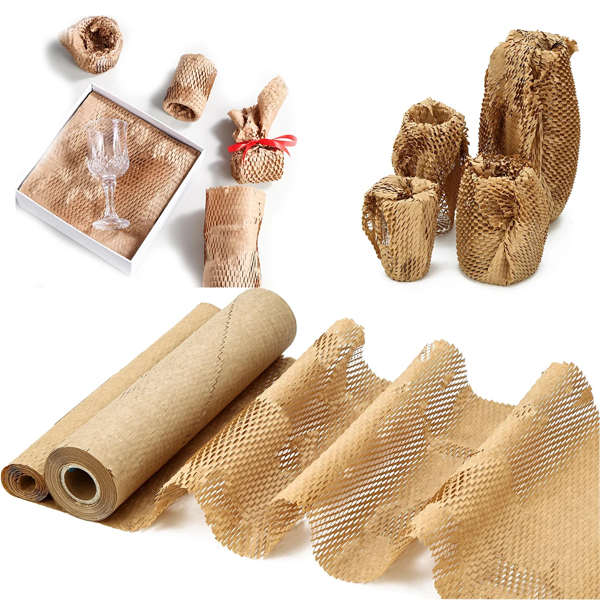 30cmx5m Eco-Friendly Honeycomb Cushioning Kraft Paper Roll Recyclable Gift Wrapping & Packaging Material, Protective Shockproof