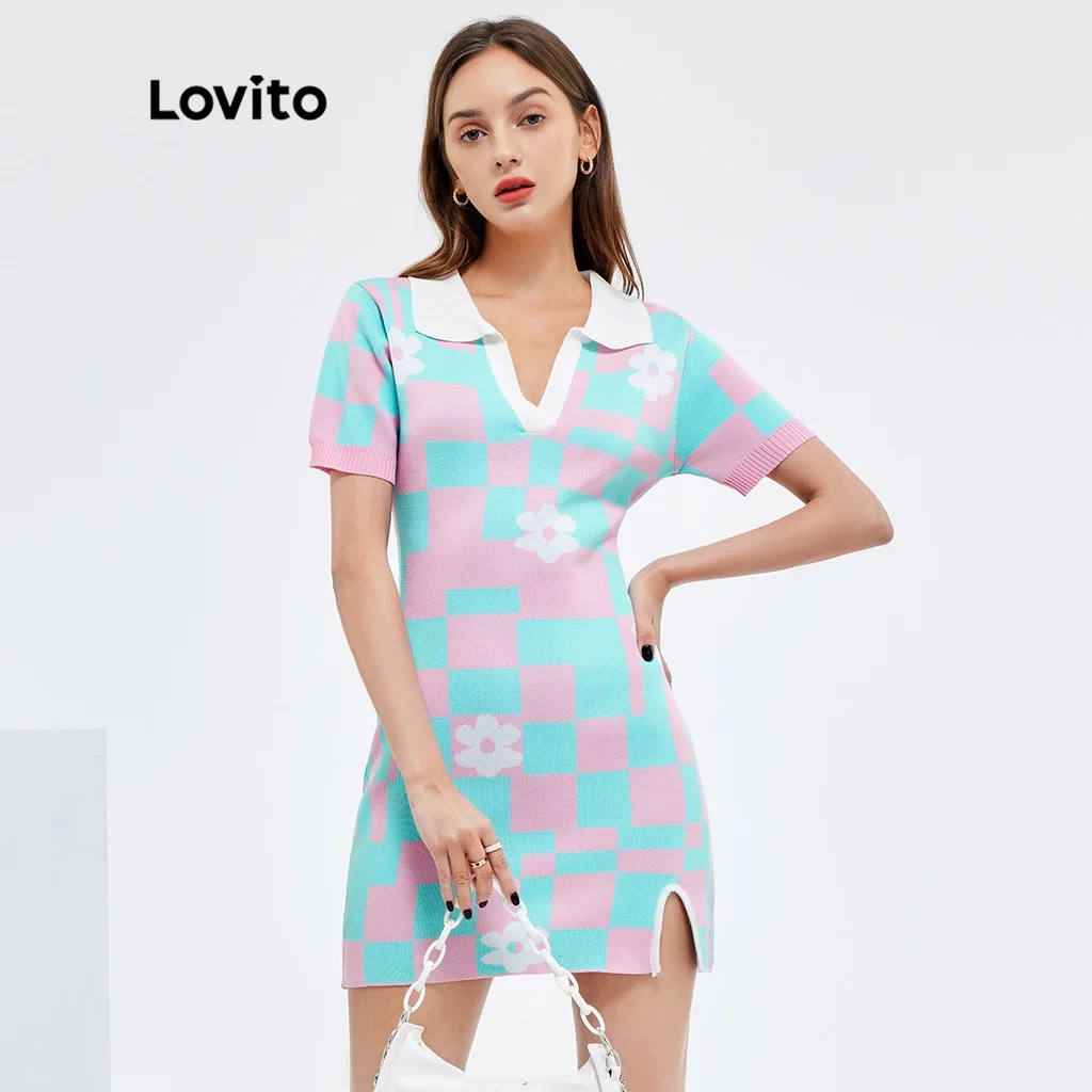 

Lovito Casual Gingham Flowers Dress L25AD157 (Multi-Color)