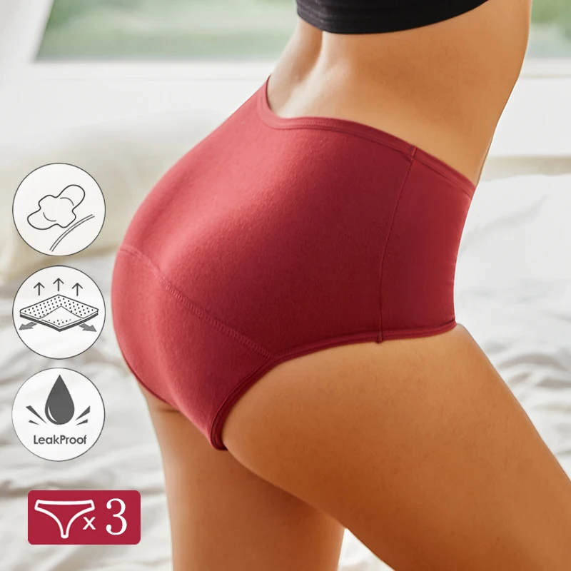 

3Pcs Women High Waist Menstrual Panties Cotton Leak Proof Period Underwear Physiological Underpants Ladies Comfortable Briefs