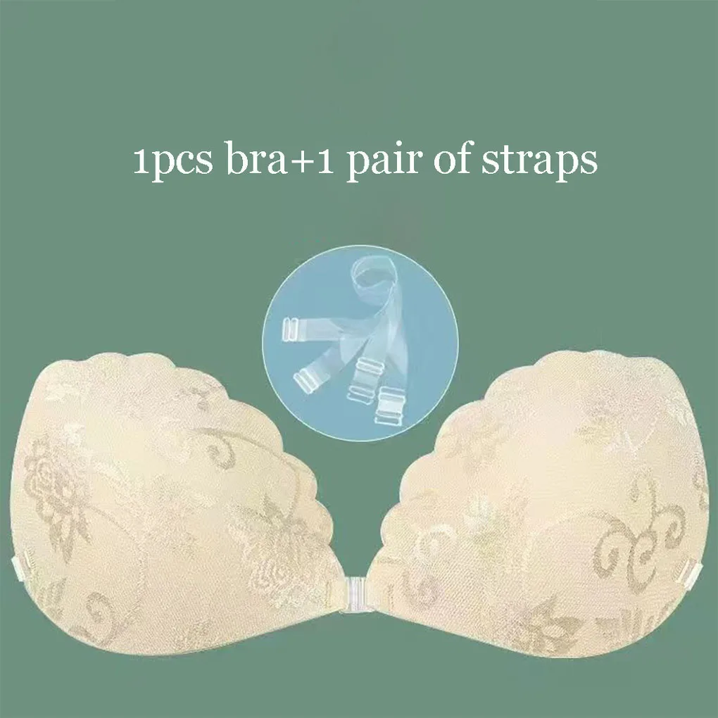 Push Up Waterproof Sexy Lace Invisible Bonded Bra Women Backless Strapless Bra Seamless Front Buckle Bra Reusable Underwear