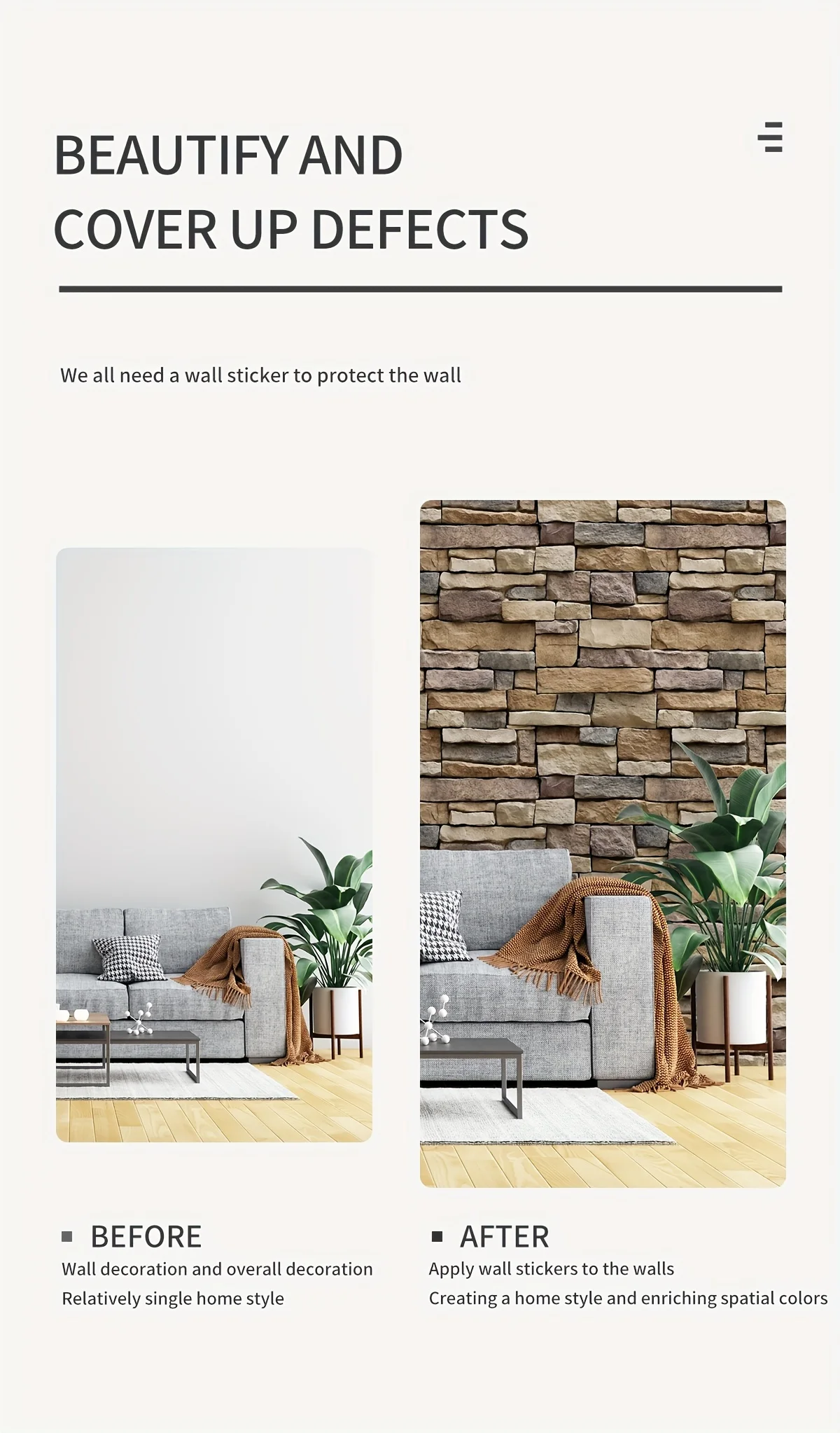 Description Picture 5 of itemVinyl Stone Pattern Decor Contact Paper for Home Decor Self Adhesive Waterproof Removable Wallpaper for Living Room Wall Decor