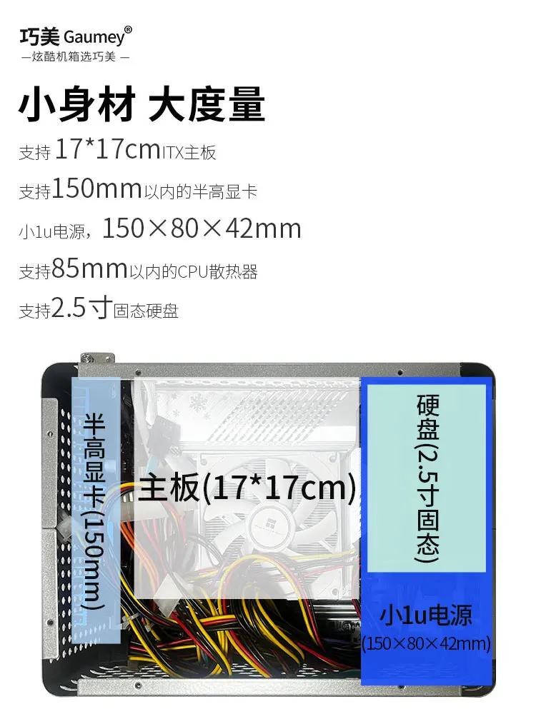 소형 케이스, 휴대용 HTPC 데스크탑 컴퓨터 호스트, 17*17 마더보드, 소형 1u 전원 공급 장치