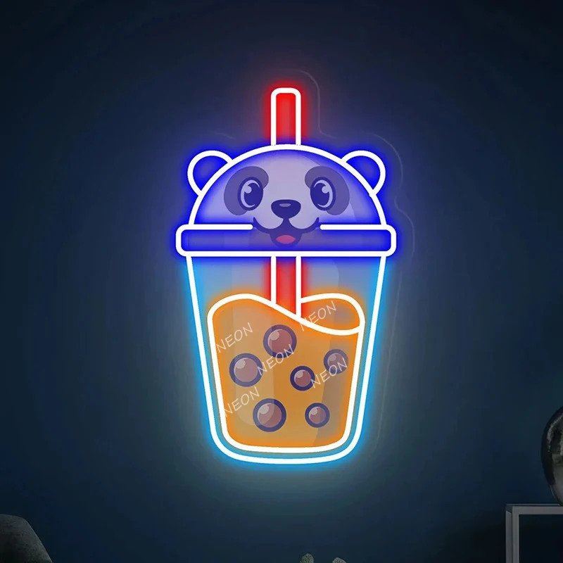 

Cute Panda Boba Neon Sign Milk Tea Neon Signs UV printing Boba Led for Coffee Bar Room Decor Bar Shop Decoration Wall Art Neon
