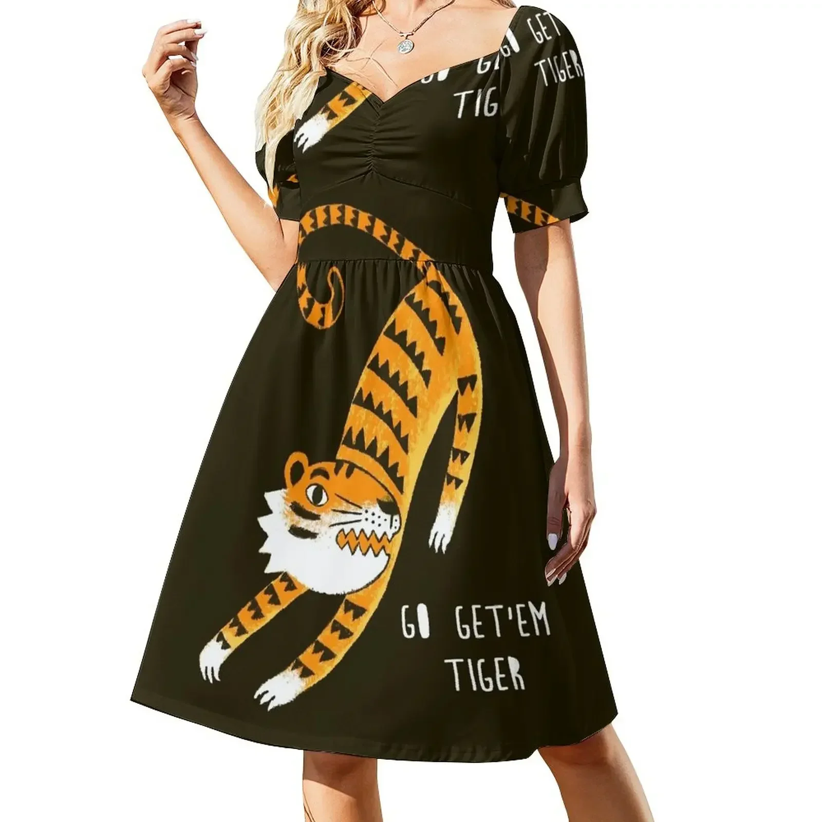 thumbnail image 1 of Vestido elegante de manga corta con estampado de tigre para mujer, promoción de vestidos africanos para mujer, 1 of 8