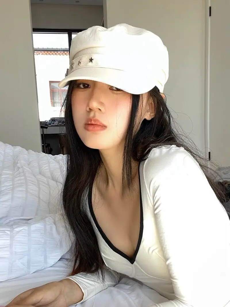 Retro Pittore Donne Nero Stella Cappello Militare Marinaio Capitano Flat Top Caps Primavera Autunno Artista Britannico Giornale Berretti_voghion.com