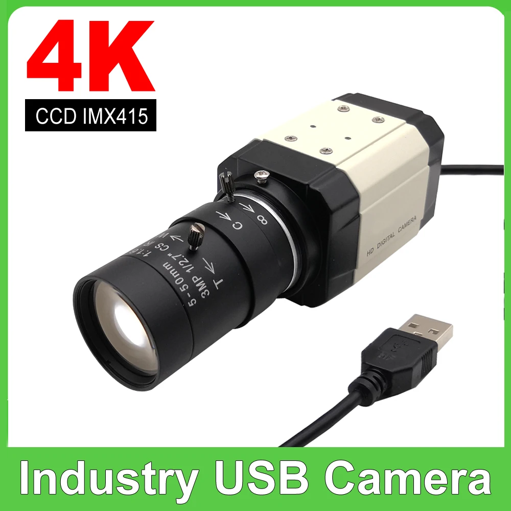

Industrial 4K 8MP CCD IMX415 USB Webcam 5MP IMX335 With 2.8-12mm Varifocal Lens USB2.0 PC Video Camera UVC OTG For Live Teaching