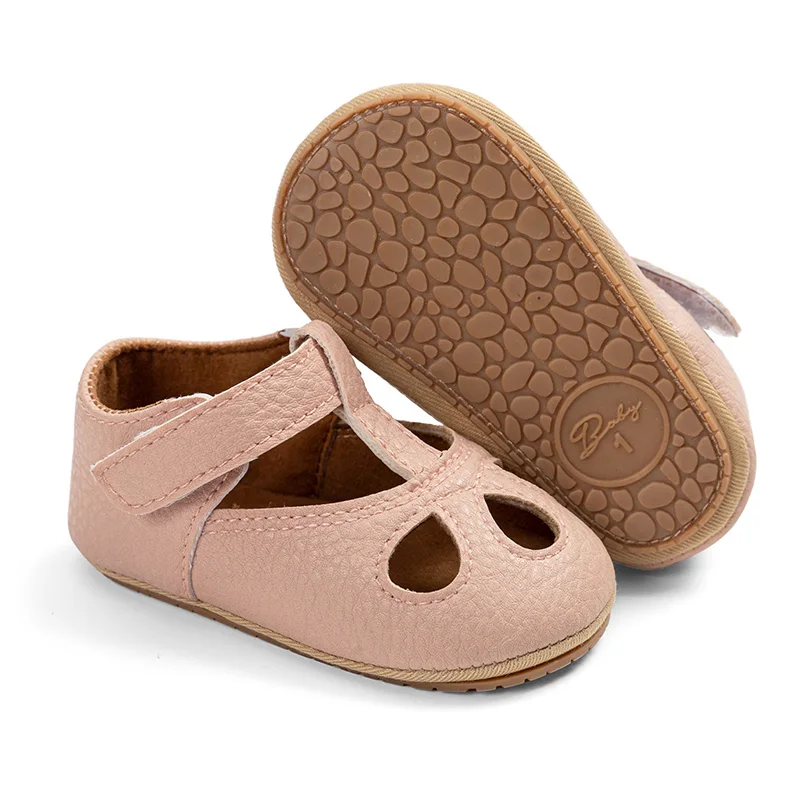 Infant Newborn Baby Solid Color PU Leather Shoes Anti-Slip Soft Sole Princess Shoes Toddler Hollow First Walking Shoes 0-18Month 3