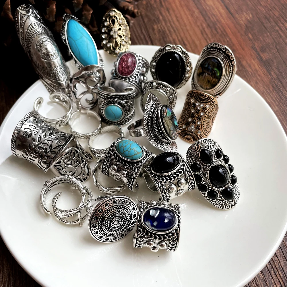 YAZILIND Bohemian Style Exaggerated Gemstone Ring – Vintage Statement Ring For Women, Size US 9