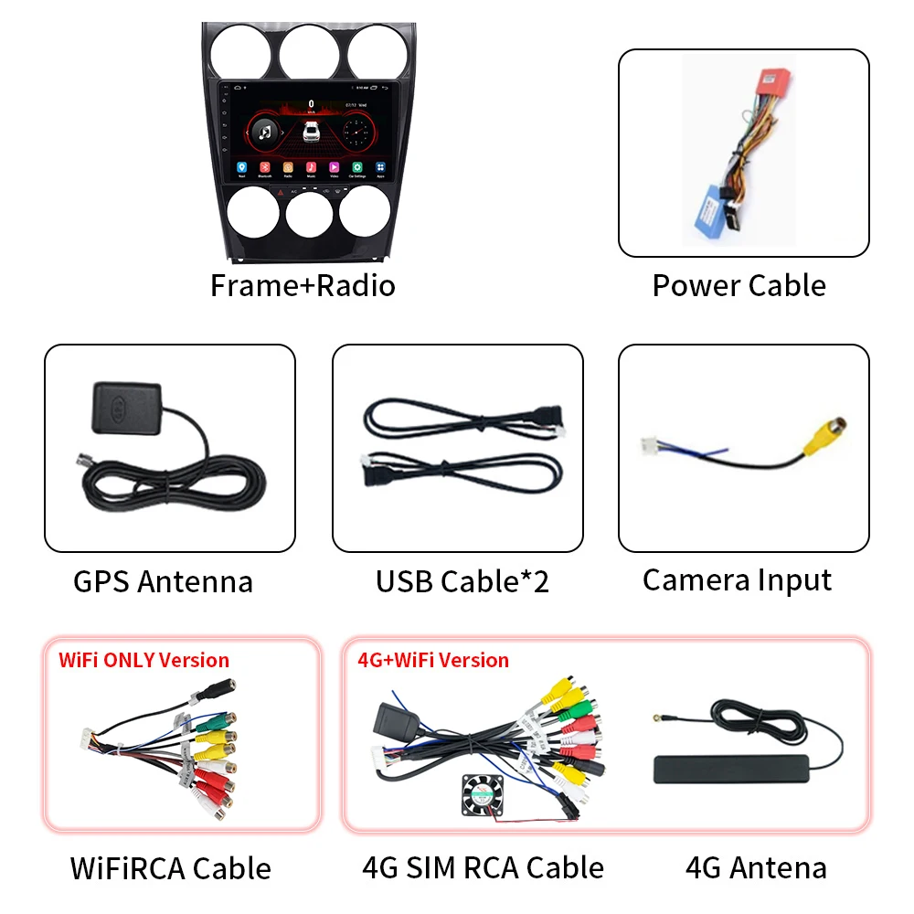 Multimedia Car DVD Player, Navegação GPS, Rádio, 4G Carplay, Wi-Fi, Android 12, 9 