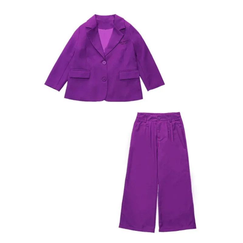 Costumi di danza Jazz per bambini bambini tuta Hip Hop viola giacca Blazer pantaloni larghi abiti moderni Kpop set da palcoscenico per ragazza adolescente