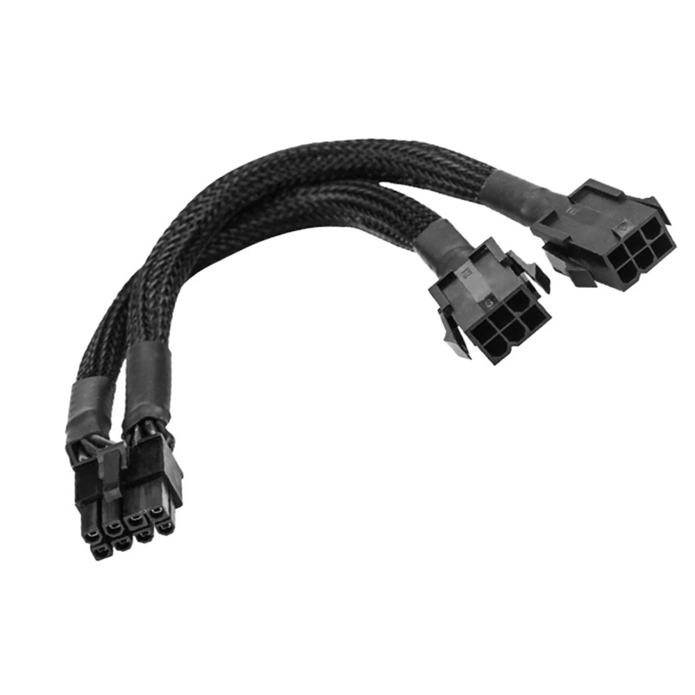 Dual 6 Pin Female to 8 Pin Male GPU Power Adapter Cable Braided Sleeved 20cm Power Sleeved Cable