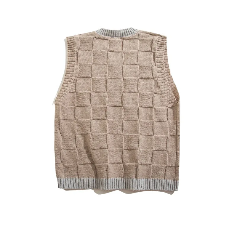 Japanese Loose Couple Argyle Sweater Vest Men's Y2K New Autumn Fashion Harajuku Plaid Man Pullover Knitted Vest Chaleco Hombre