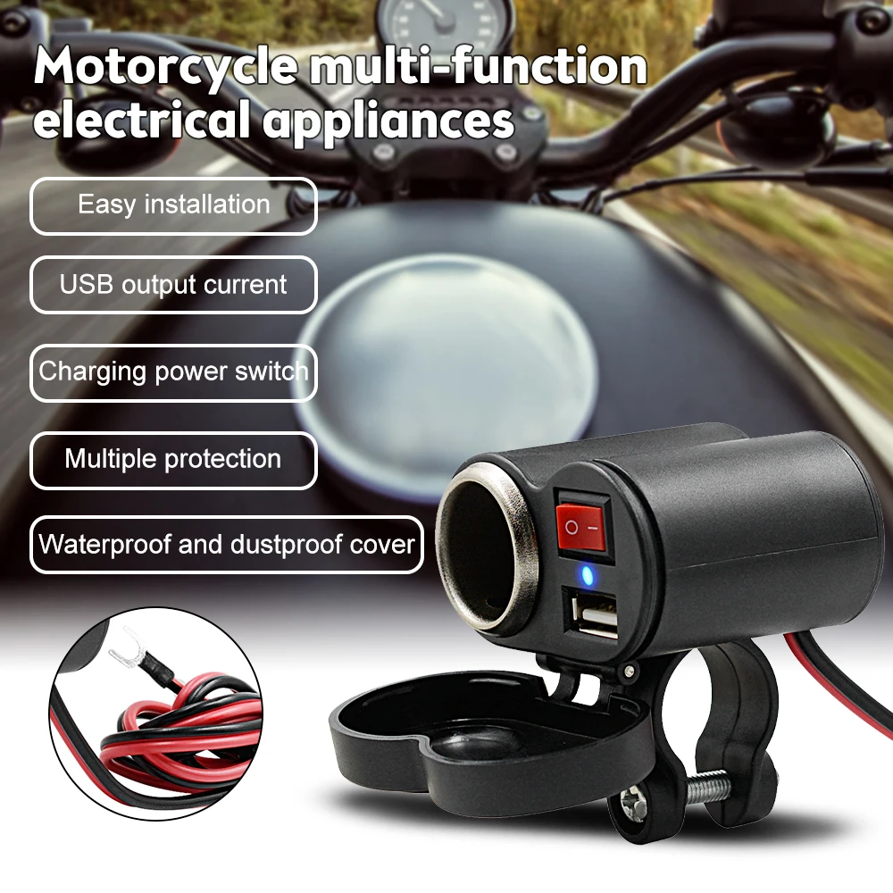 

Waterproof USB Motorcycle Handlebar Charger With Lighter Adapter Power Supply Socket for Phone Mobile