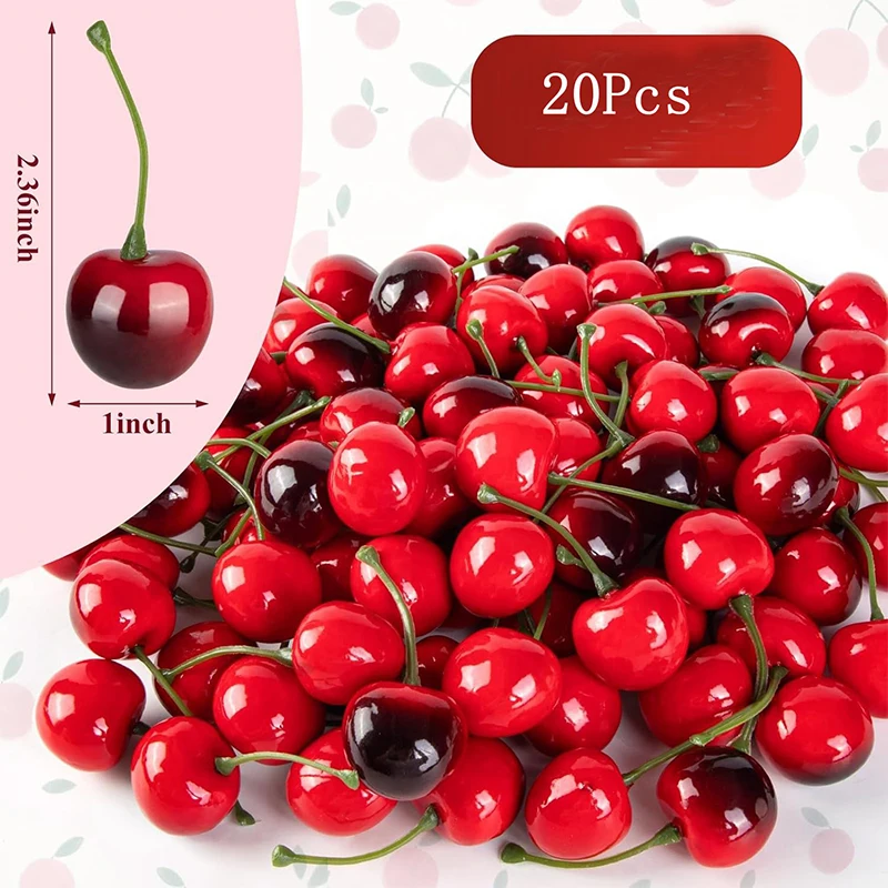 Artificial Cherry Fake Fruit Model 10/20Pcs Cake Ornament Food Photography Props Party Decor Home Table Decor Craft Decoration artificial fruits and vegetables